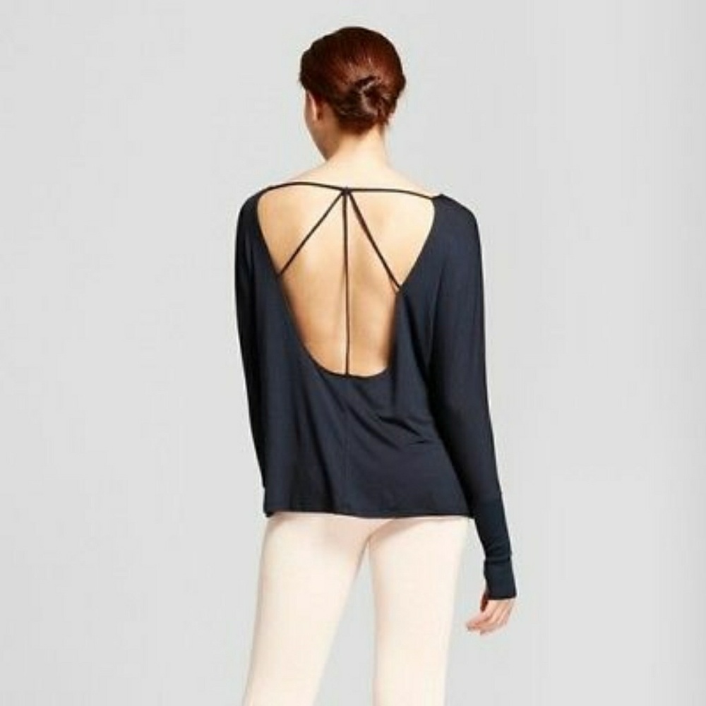 Long-Sleeve, Open-Back, Black Flirty Fun Tee NWT